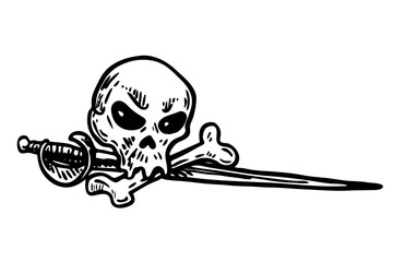 skull and sword vector illustration isolated on white background