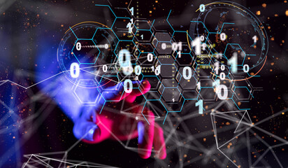 Neural network 3D illustration. Big data and cybersecurity