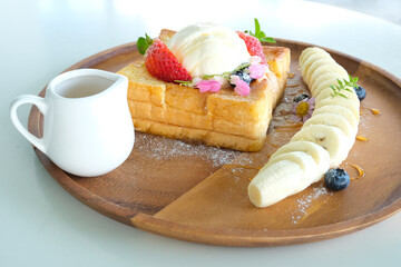 Honey Toast with strawberries and cream