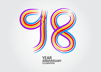 98 years anniversary celebration logotype colorful line vector, 98th birthday logo, 98 number design, Banner template, logo number elements for invitation card, poster, t-shirt.