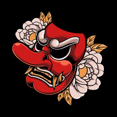 JAPANESE TENGU MASK ILLUSTRATION