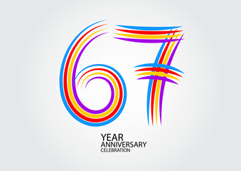 67 years anniversary celebration logotype colorful line vector, 67th birthday logo, 67 number design, Banner template, logo number elements for invitation card, poster, t-shirt.