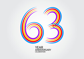 63 years anniversary celebration logotype colorful line vector, 63th birthday logo, 63 number design, Banner template, logo number elements for invitation card, poster, t-shirt.