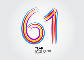 61 years anniversary celebration logotype colorful line vector, 61th birthday logo, 61 number design, Banner template, logo number elements for invitation card, poster, t-shirt.