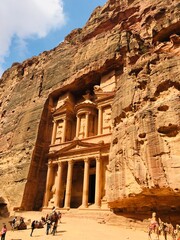Temple Jordan tombs Siq, Treasury in the ancient city of Petra, Nabataean, side view