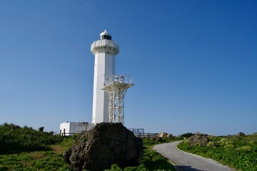 Cape Higashi-Hennazaki Lighthouse and blue spring sky