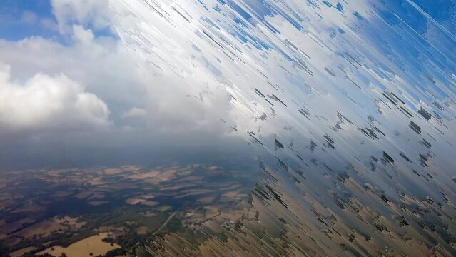 Pixel noise mixed tih real fottage from plane landing. Minimal background with digital noise and pixel glitch