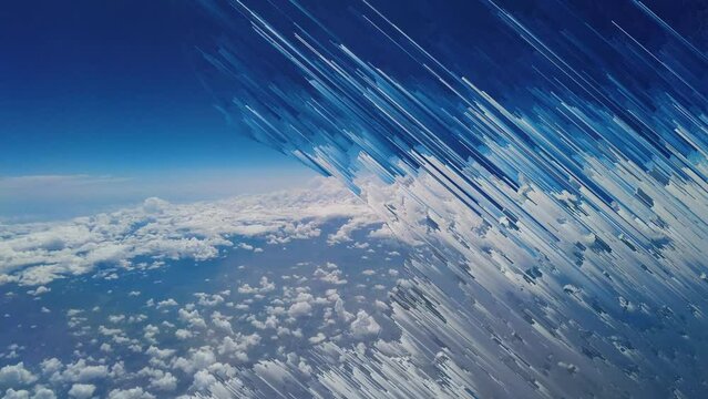 Pixel noise mixed tih real fottage from plane landing. Minimal background with digital noise and pixel glitch