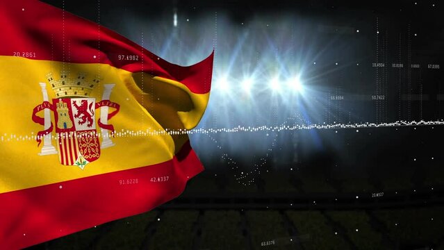 Animation of data processing over flag of spain - Powered by Adobe