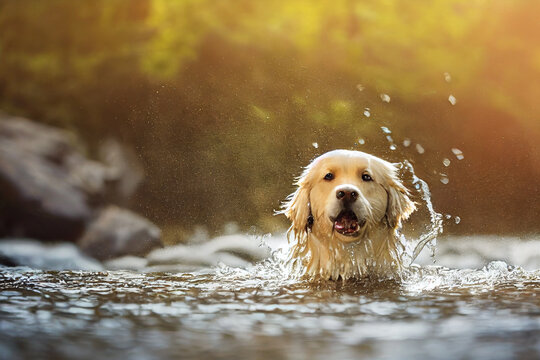 happy dog splashy dog happy golden retriever dog splash