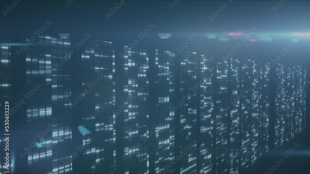 Poster animation of illuminated bar graphs with lens flare over black background