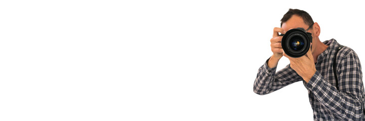 Fototapeta premium Smiling photographer. Png background.