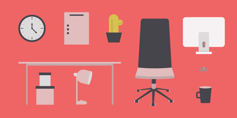 Office equipment, office room vector, office room furniture