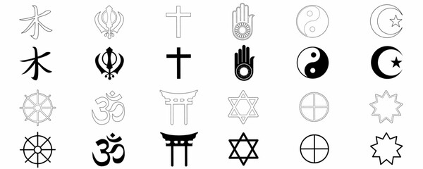 world religion sign set isolated on white background - obrazy, fototapety, plakaty