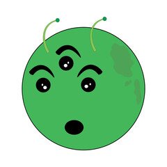 Green emotional emoticon with spots, three eyes and horns.