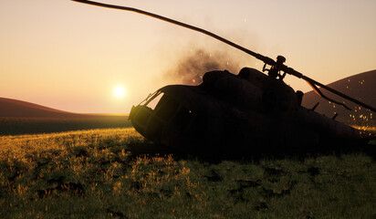3d animation, accident, aircraft, armed, army, aviation, background, burn, combat, conflict, copter, crash, damage, danger, defense, destroy, destruction, disaster, emergency, evening, explosion, fiel