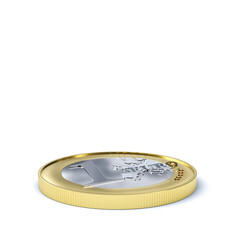 one euro coin on a white background.