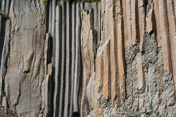 surface of a rock wall formed by columnar basalt