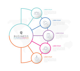 Circular Connection Steps business Infographic Template with 5 Element