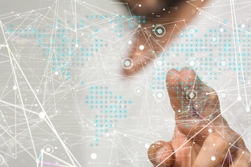 Global network connection. World map point and line composition