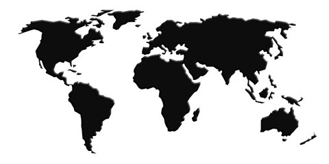 Illustration and pictogram of black map of the world on a transparent background.