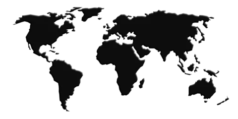 Zelfklevend Fotobehang Illustration and pictogram of black map of the world on a transparent background. © WDnet Studio
