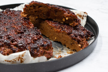 Air fried vegan seitan steaks  glazed with raspberry chipotle sauce