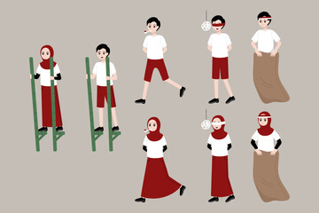 indonesian people playing independence day games cartoon character