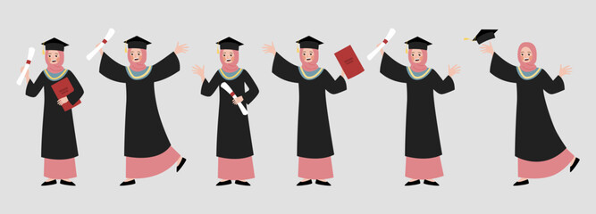 graduation cartoon character illustration flat vector concept