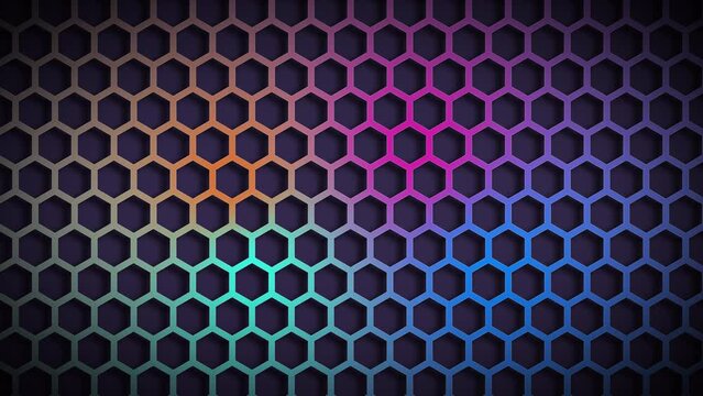 Abstract bright hexagonal grid background animation. Looped seamless motion design, blue, pink and purple neon colors. 3d motion graphics backdrop. animated banner. live Wallpaper, elegant Pattern