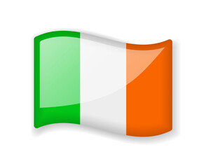 Ireland flag - Wavy flag bright glossy icon.
