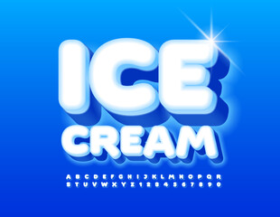 Vector creative sign Ice Cream. Snow White Font. Modern 3D Alphabet Letters and Numbers