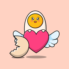 cute cartoon fried eggs character hiding heart in flat cartoon style illustration