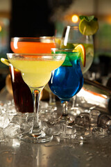 Various cocktails on the bar.