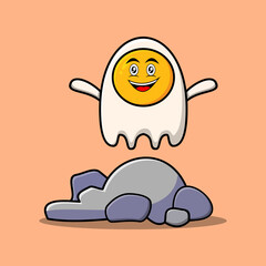 Cute cartoon fried eggs character standing in stone vector illustration cartoon style