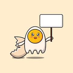 Cute cartoon fried eggs character holding blank board in vector concept flat cartoon style illustration