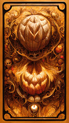 Blank trading card template with Halloween decorations