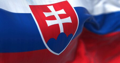 Close-up view of the Slovakia national flag waving in the wind