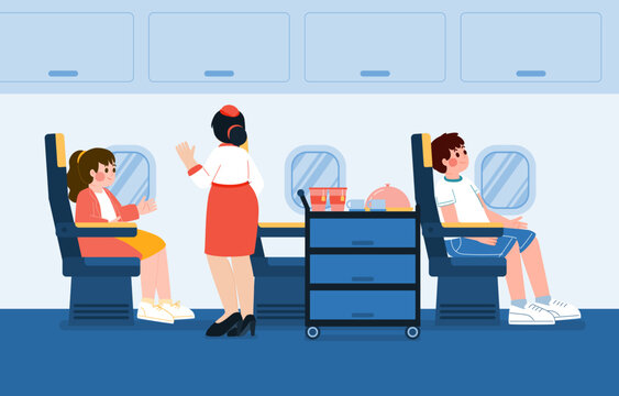 People Working With Labtop And Talk To Mobile Phone In Airplane, Vector, Illustration
