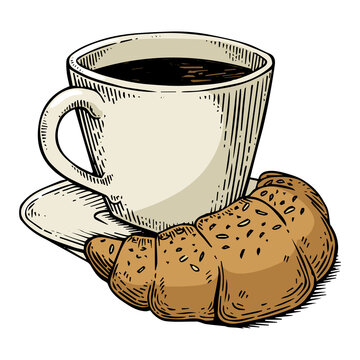 coffee cup croissant breakfast sketch clip art preview