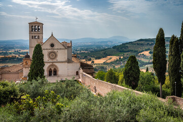 Fototapeta na wymiar Ancient Papal basilica of San Francesco of Assisi. Art and religion. 