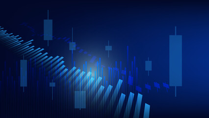 Fototapeta premium Financial business statistics with bar graph and candlestick chart show stock market price and effective earning on blue background