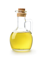 Bottle of virgin olive oil isolated on white background. Clipping path.