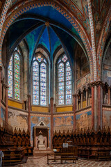 Fototapeta premium Ancient Papal basilica of San Francesco of Assisi. Art and religion. Black and white