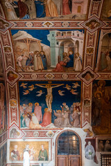 Ancient Papal basilica of San Francesco of Assisi. Art and religion. Black and white