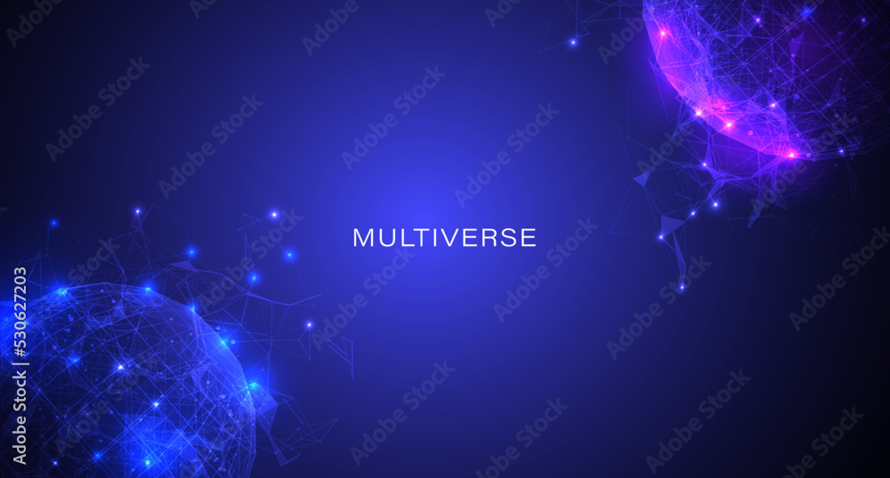 Poster digital futuristic multiverse planet low poly wireframe vector. abstract blue vs purple sphere mesh 