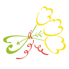 bouquet of yellow flowers with an arrow striking the heart of stems