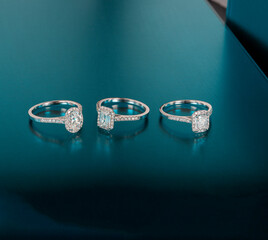 Diamond Engagement Rings on Green Glass