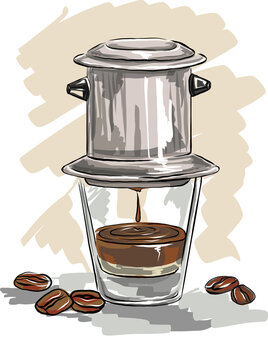 vietnamese coffee brewing, glass, metal, brown clip art preview