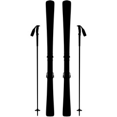 All Mountain Ski / Carving Ski / Freeride Ski modern equipment. Ski ,Ski binding and Ski pole for winter sports realistic silhouette